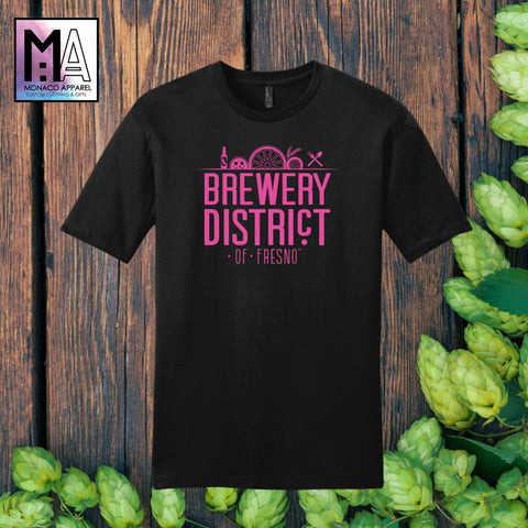 Brewery District of Fresno Tee; Pink Logo